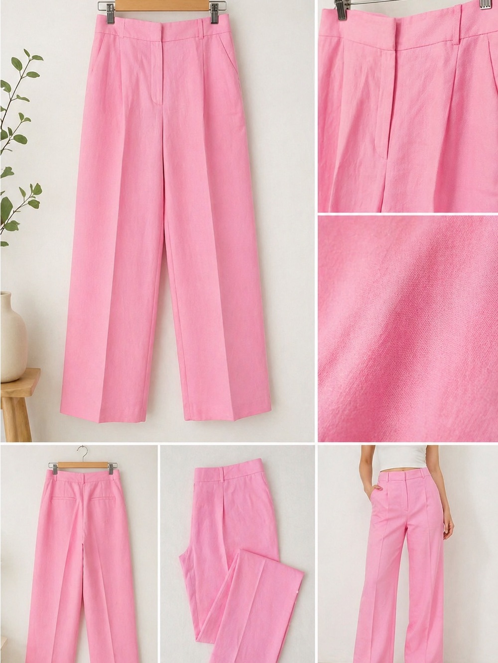 Massimo Dutti Pink Wide-Leg Trousers